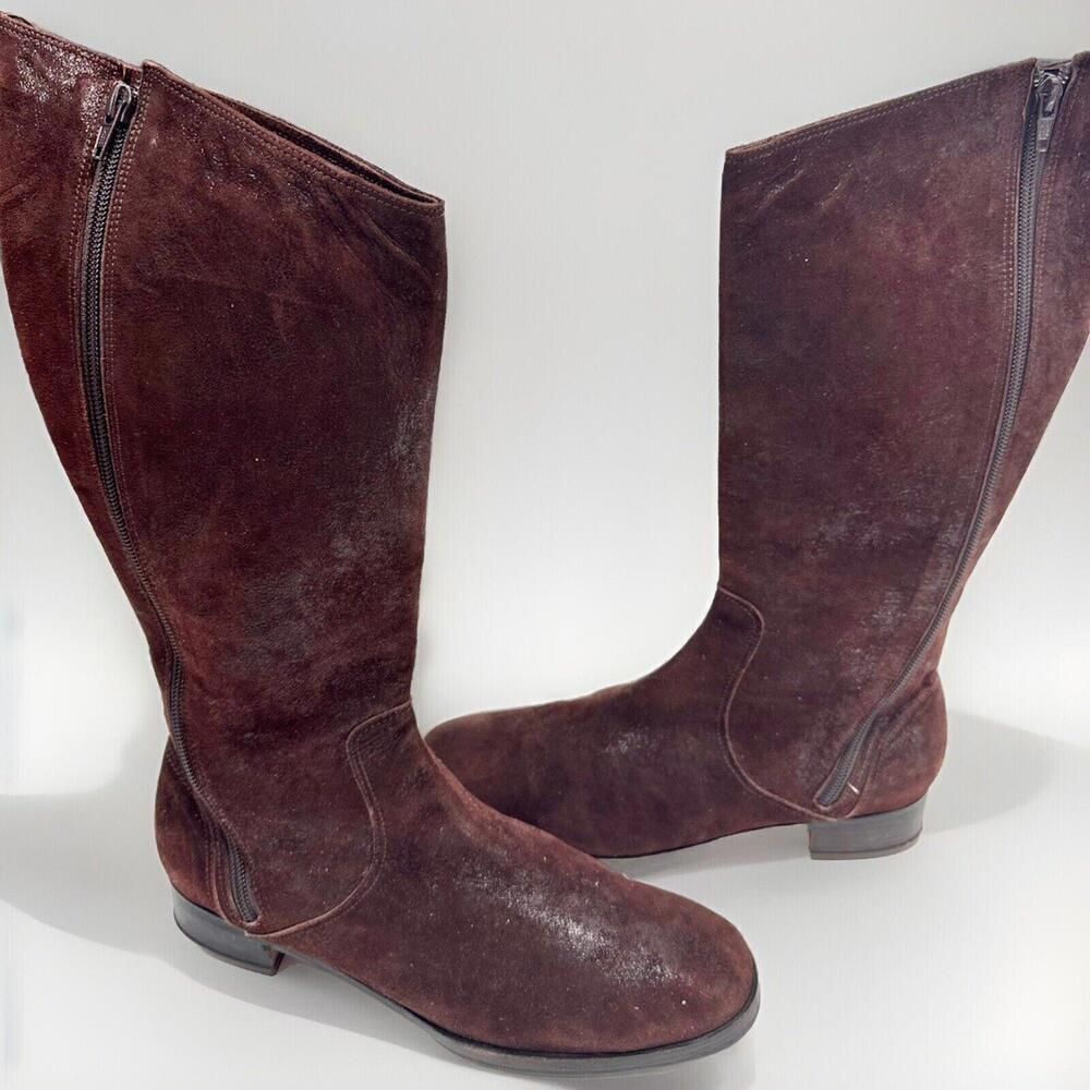 MERE Women's Brown Genuine Leather Riding Boots Flat, Size: 39 Or 8.5